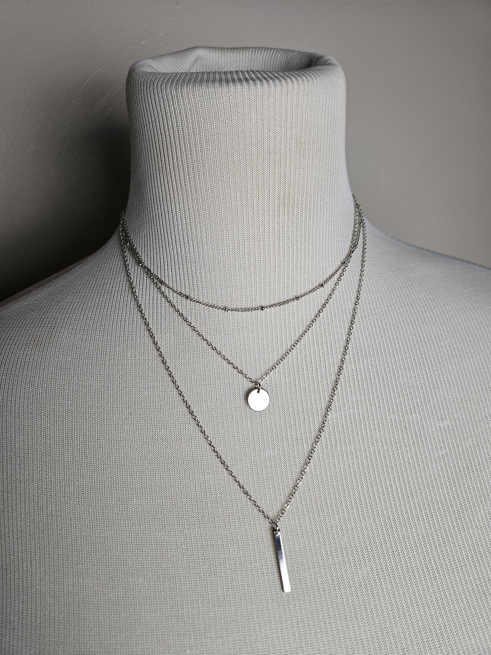 ZAD Silver Layered Disc and Bar Necklace